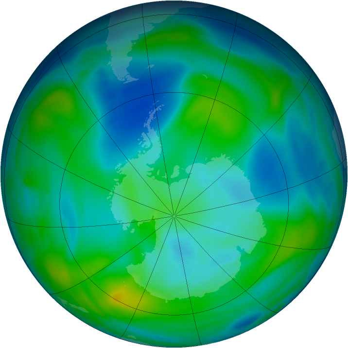 Antarctic ozone map for 09 June 1993